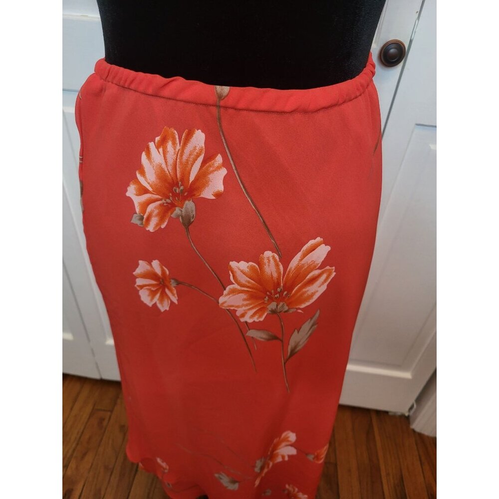 Y2K Coral Floral Sheer Asymmetrical Ruffle Slip Skirt 6 Cottage Fairy Spring - Picture 6 of 7